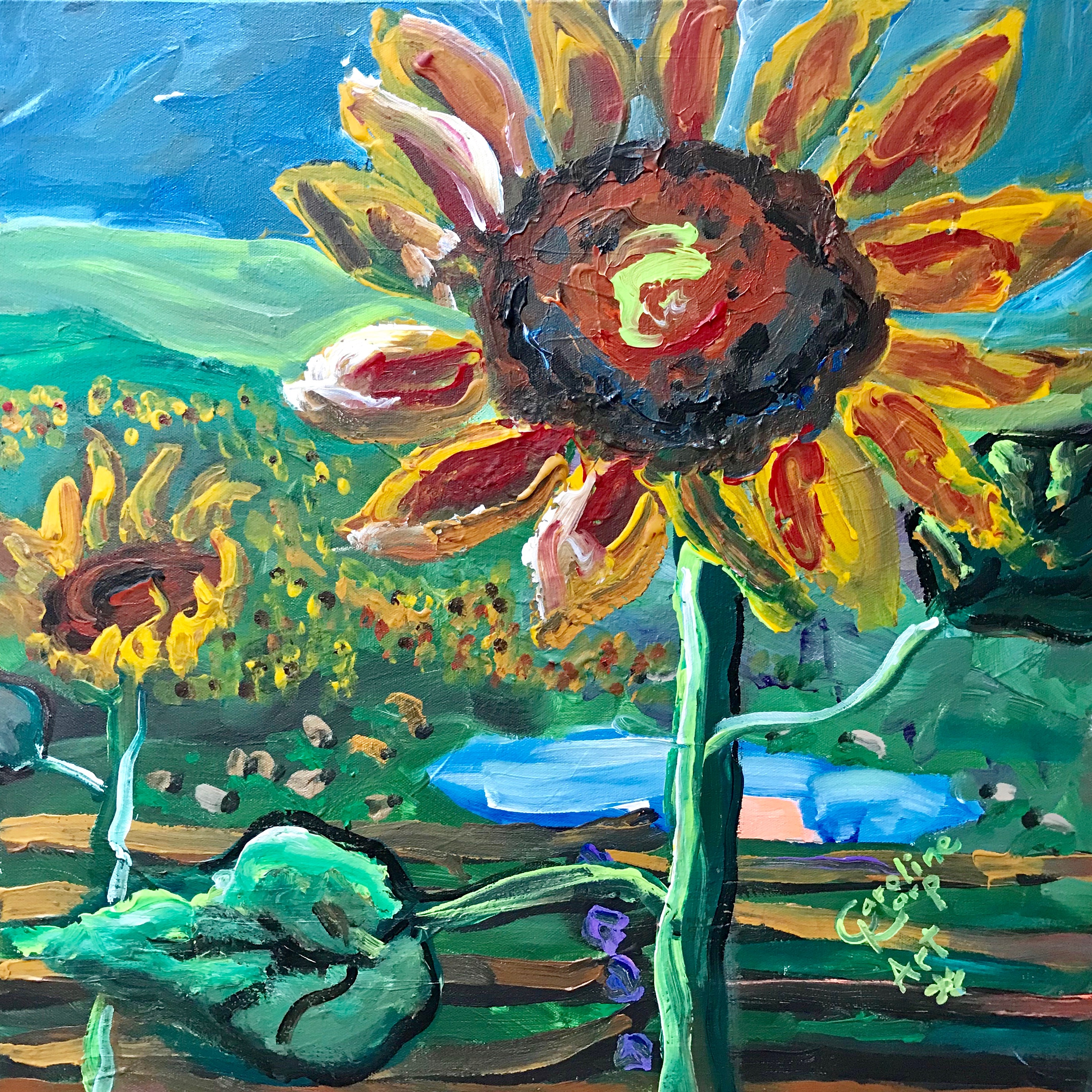 Sunflowers And Sheep In North Carolina Caroline Karp Artist