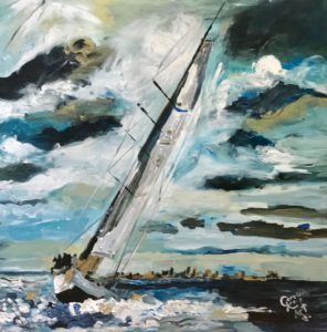 Expressionist painting of a sailboat