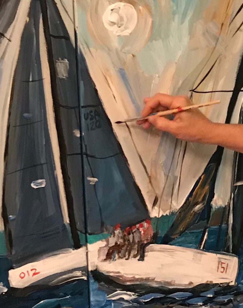 Detail of a painting of sailboats