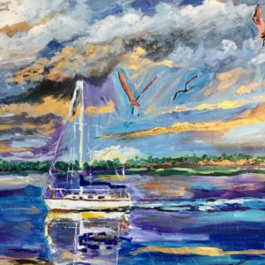 painting of a serene sailboat in the Harbor