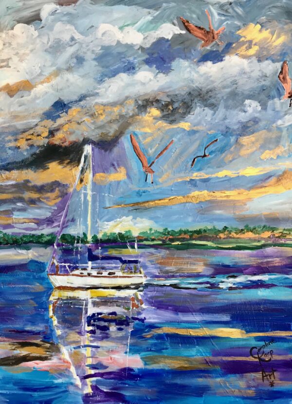 painting of a serene sailboat in the Harbor