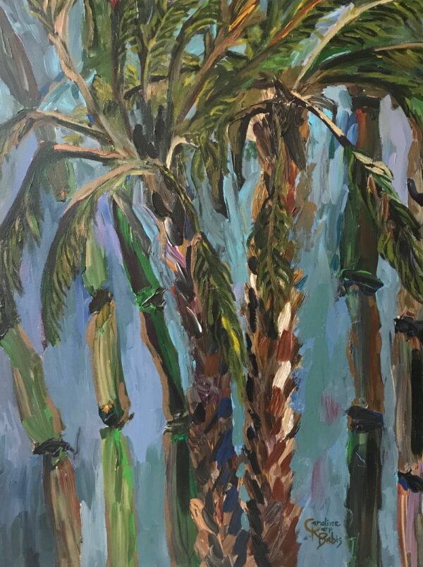 mood painting of palm tree and bamboo trees