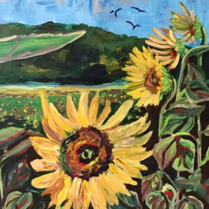 Painting of a sunflower field in North Carolina