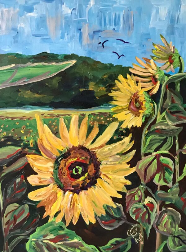 Painting of a sunflower field in North Carolina