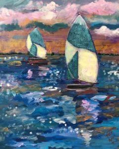 Mixed media painting of sailboats