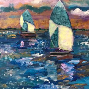 Mixed media painting of sailboats