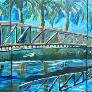 painting of a bridge over water