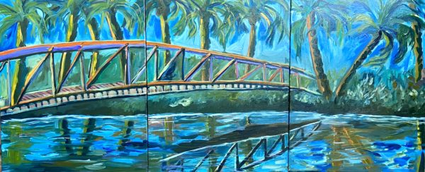 painting of a bridge over water