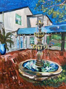 painting of a colorful fountain