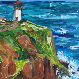 painting of a lighthouse on a cliff in Hawaii