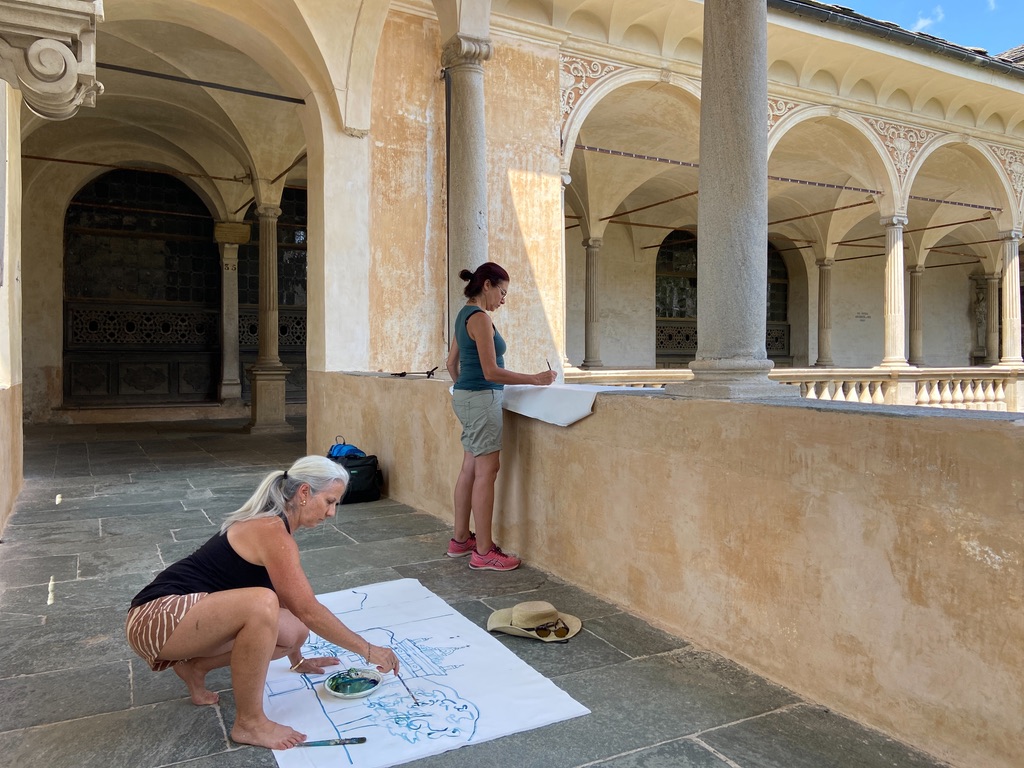 Two artists painting in plein air at Sacro Monte de Varallo