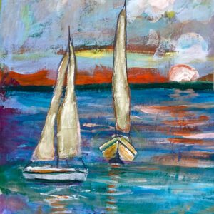 The Long Way Home Dusk Safety Harbor landscape painting with glowing sky and reflective evening shoreline