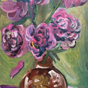 A Gathering of Peonies large-scale peony painting with layered blossoms and expressive movement, 60x38